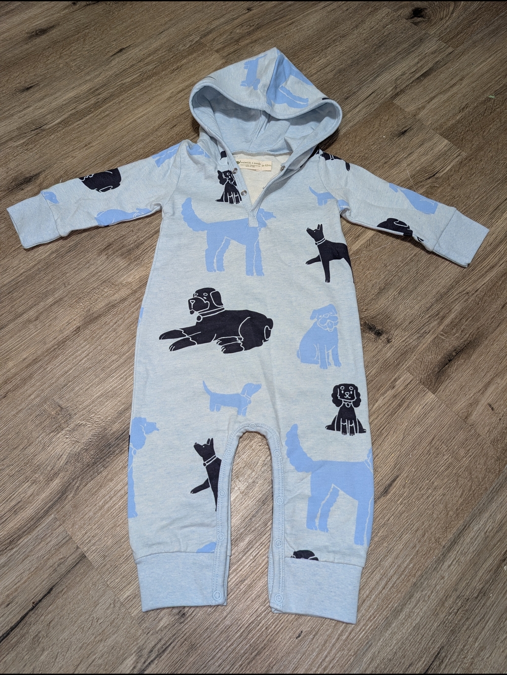 Monica+Andy Organic Cotton Blue Puppy-Print Hooded One-Piece Boys 9-12M